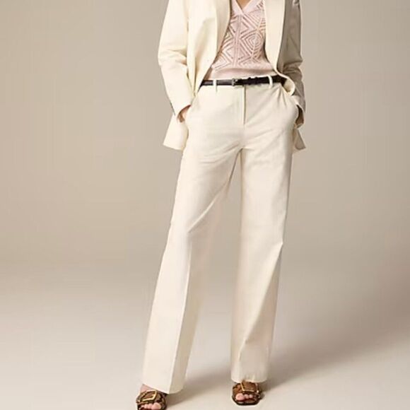 J. Crew Full-length wide-leg trouser in cotton blend Ivory NWT size 2 - Picture 1 of 10
